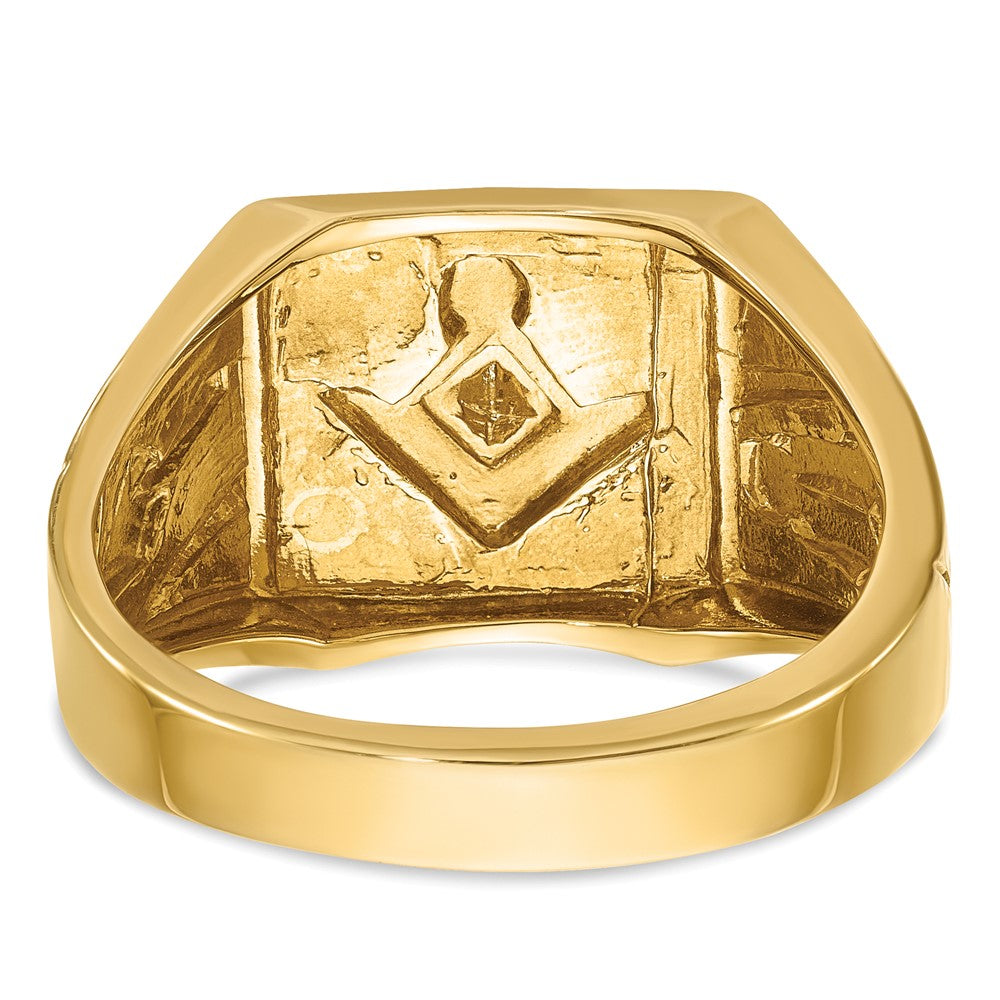 IBGoodman 14k with White Rhodium Men's Polished and Textured Diamond Blue Lodge Master Masonic Ring Size 10