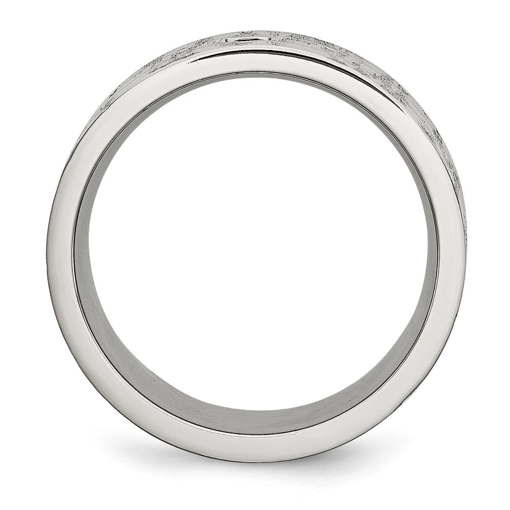 Stainless Steel Brushed and Polished w/Black CZ 10mm Flat Band Size - 12