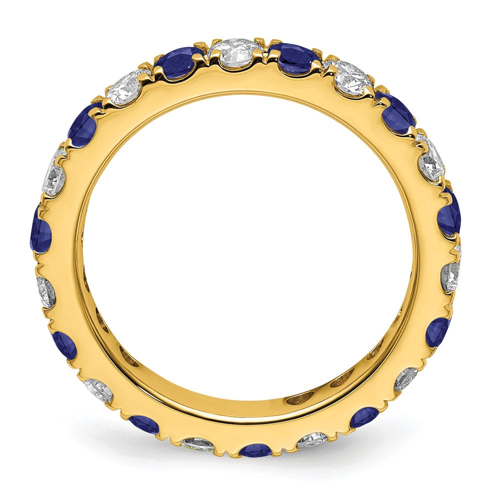 14k 1 carat Lab Grown Diamond VS/SI+ G+ and Lab Created Blue Sapphire Size 6.5 Eternity Band
