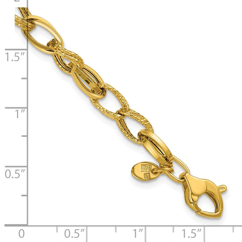 14K Polished and Textured Fancy Oval Link Bracelet 7.5  inches