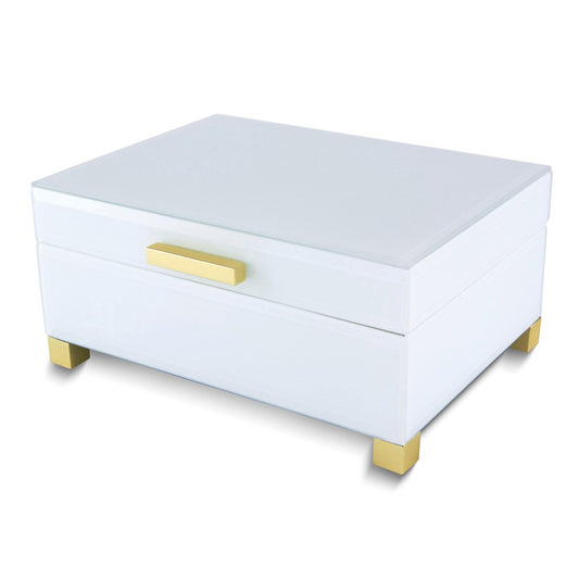 White Glass Top with Gold-tone Accents Wooden Box