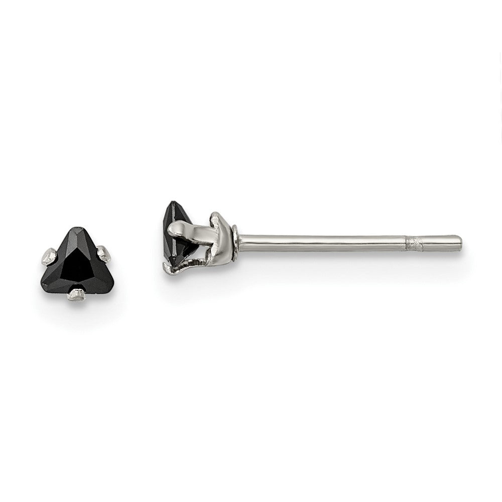 Stainless Steel Polished 3mm Black Triangle CZ Stud Post Earrings