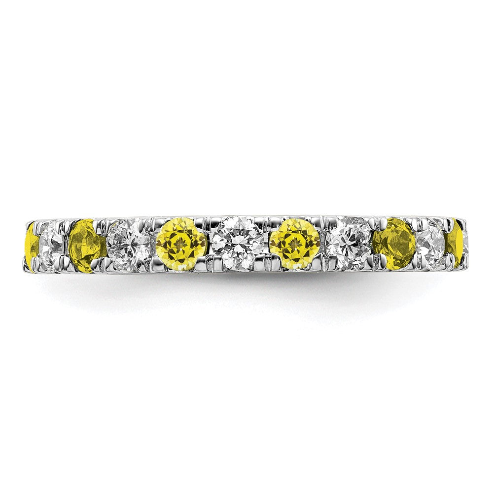 14k White Gold 3/4 carat Lab Grown Diamond VS/SI+ G+ and Lab Created Yellow Sapphire Size 7.5 Eternity Band
