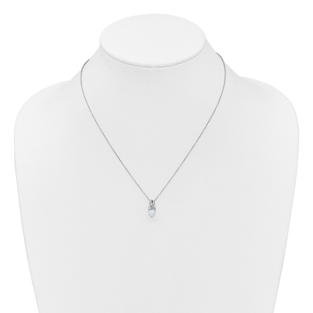 SS Created Opal & Diamond Pend Necklace