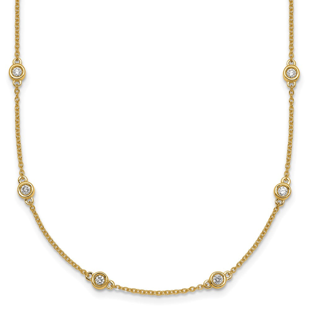 14k Complete 5/8 carat Bezel-set Diamond and Cable Chain 18-Station 18 inch Necklace