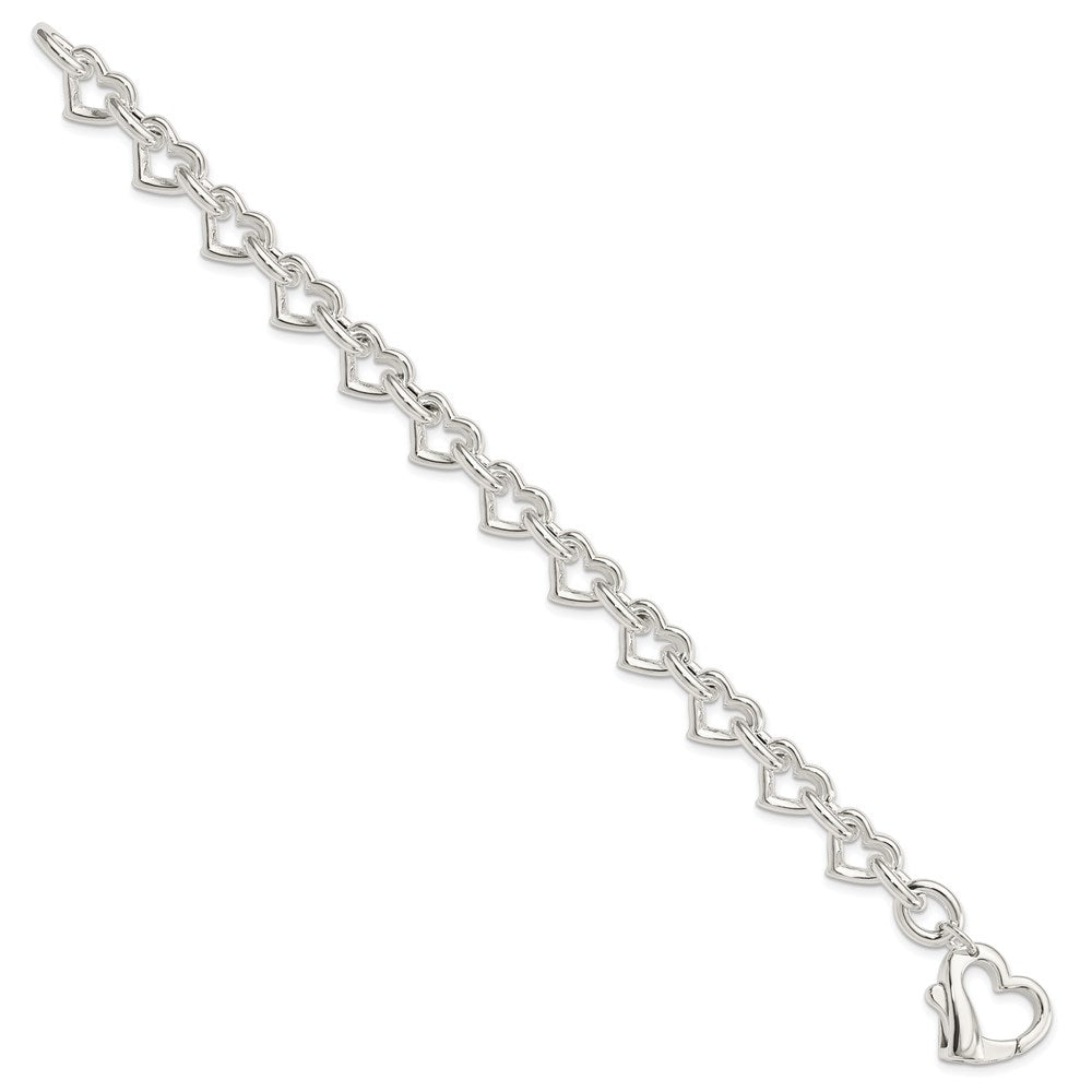 Sterling Silver 7.5inch Polished Fancy Heart Link Bracelet 7.5 inches