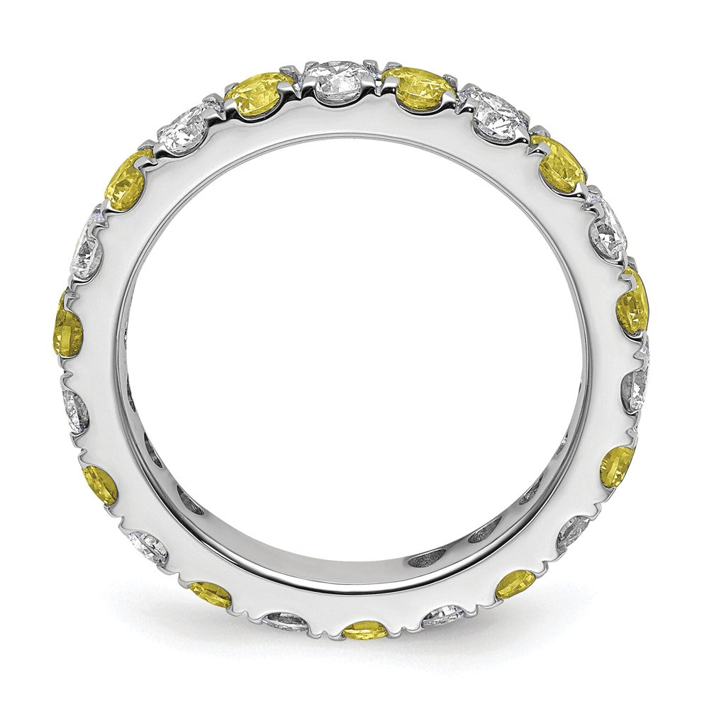 14k White Gold 1 carat Lab Grown Diamond VS/SI+ G+ and Lab Created Yellow Sapphire Size 6.5 Eternity Band