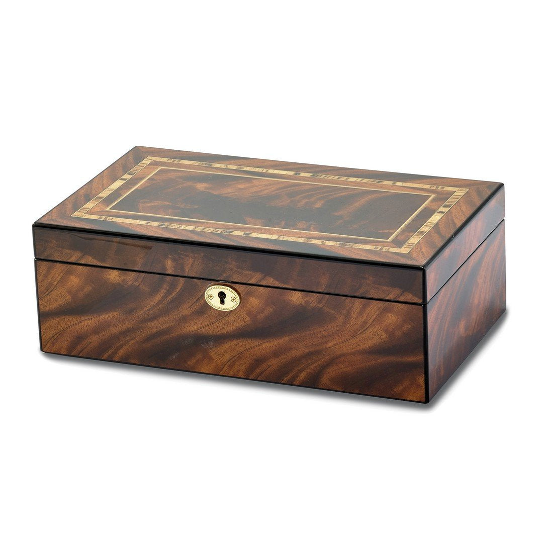 Luxury Giftware by Jere Tiger Wood Veneer High Gloss Finish Multi Use Locking Collector Box QJJG353