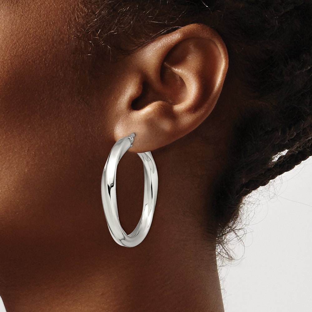 Stainless Steel Polished Hollow Twisted Hoop Earrings