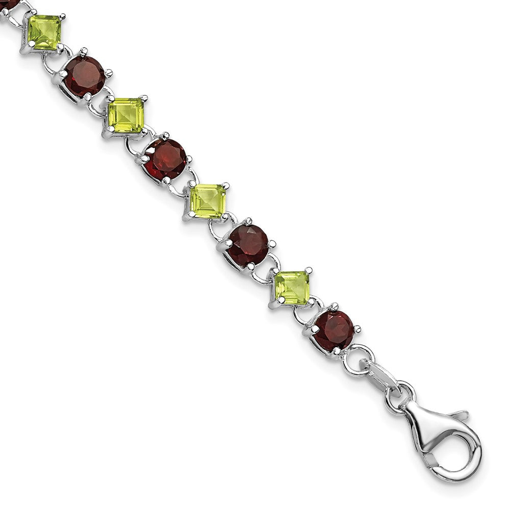 Sterling Silver Garnet & Peridot w/ 1 ext Bracelet