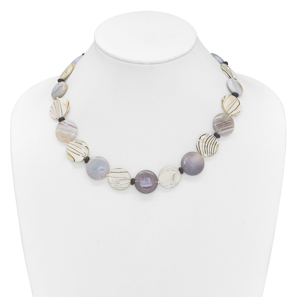 Sterling Silver Black and Grey Agate/MOP/Sardonyx Necklace 19 Inches