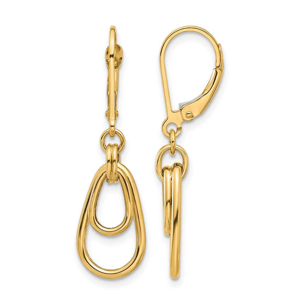 14K Gold Polished Teardrop Dangle Leverback Earrings