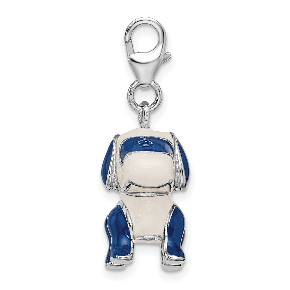Amore La Vita Sterling Silver Rhodium-plated Polished 3-D Enameled Robot Dog Charm with Fancy Lobster Clasp