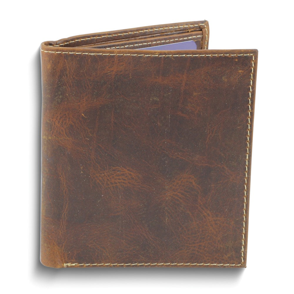 Brown Distressed Oiled Leather RFID Blocking Hipster Bifold 11-Slot Wallet with ID Window