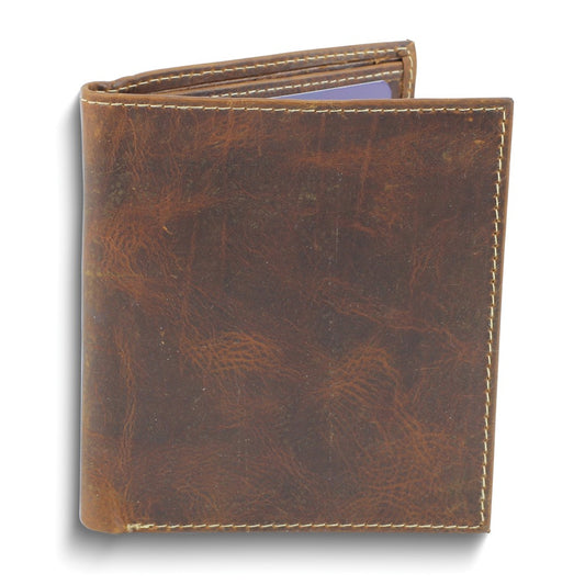 Brown Distressed Oiled Leather RFID Blocking Hipster Bifold 11-Slot Wallet with ID Window