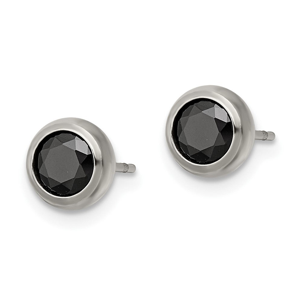 Stainless Steel Polished 5mm Bezel Black CZ Stud Post Earrings
