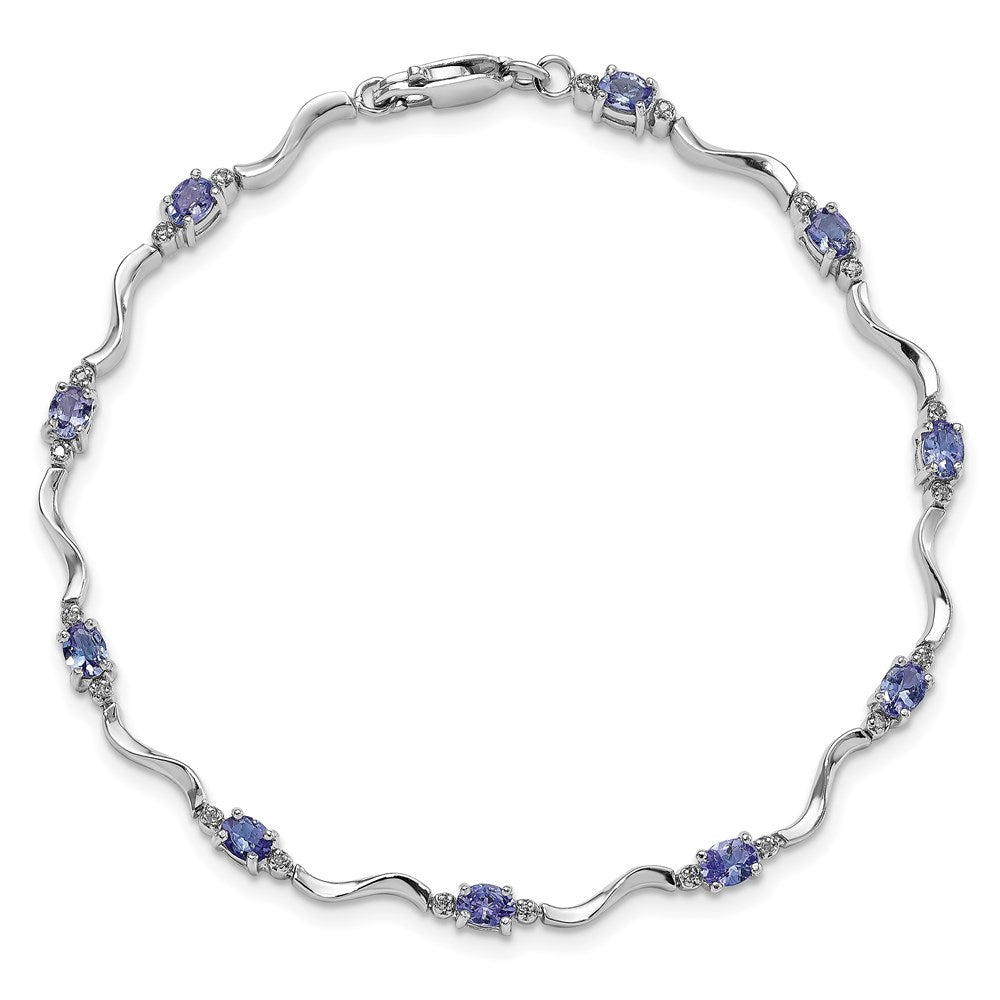 Sterling Silver Rhodium Plated Diamond and Tanzanite Bracelet 7 inches