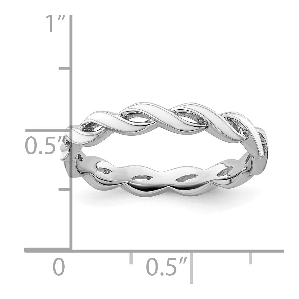 Sterling Silver Stackable Expressions White Enamel Ring Size -7