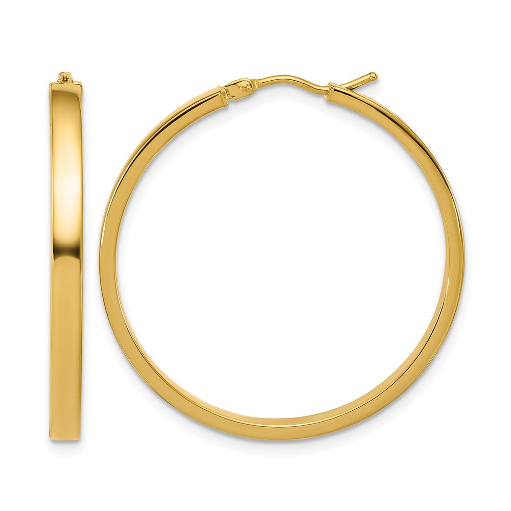 14K Gold Polished Square Tube Round Hoop Earrings