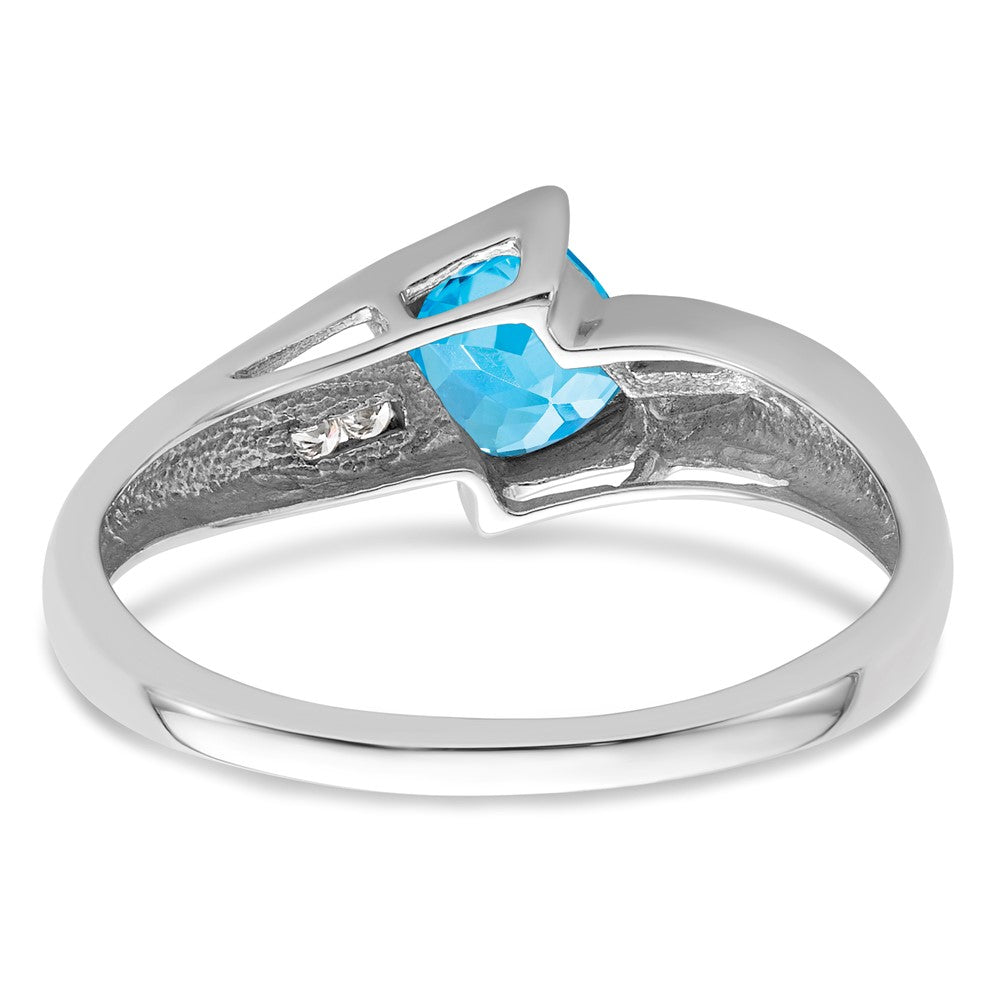 Sterling Silver 5X5 ANC Blue Topaz & Diamond Ring