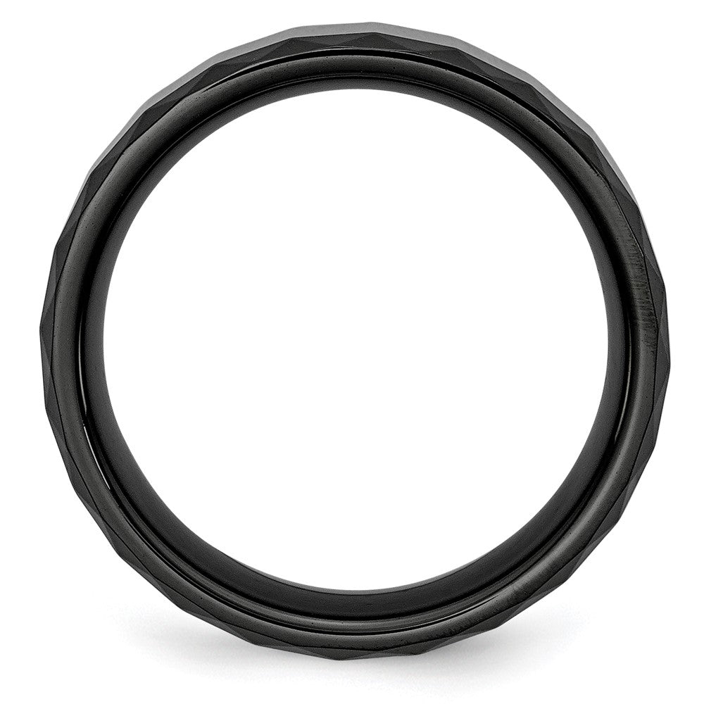 Ceramic Black Faceted 8mm Polished Beveled Edge Band Size - 10.5