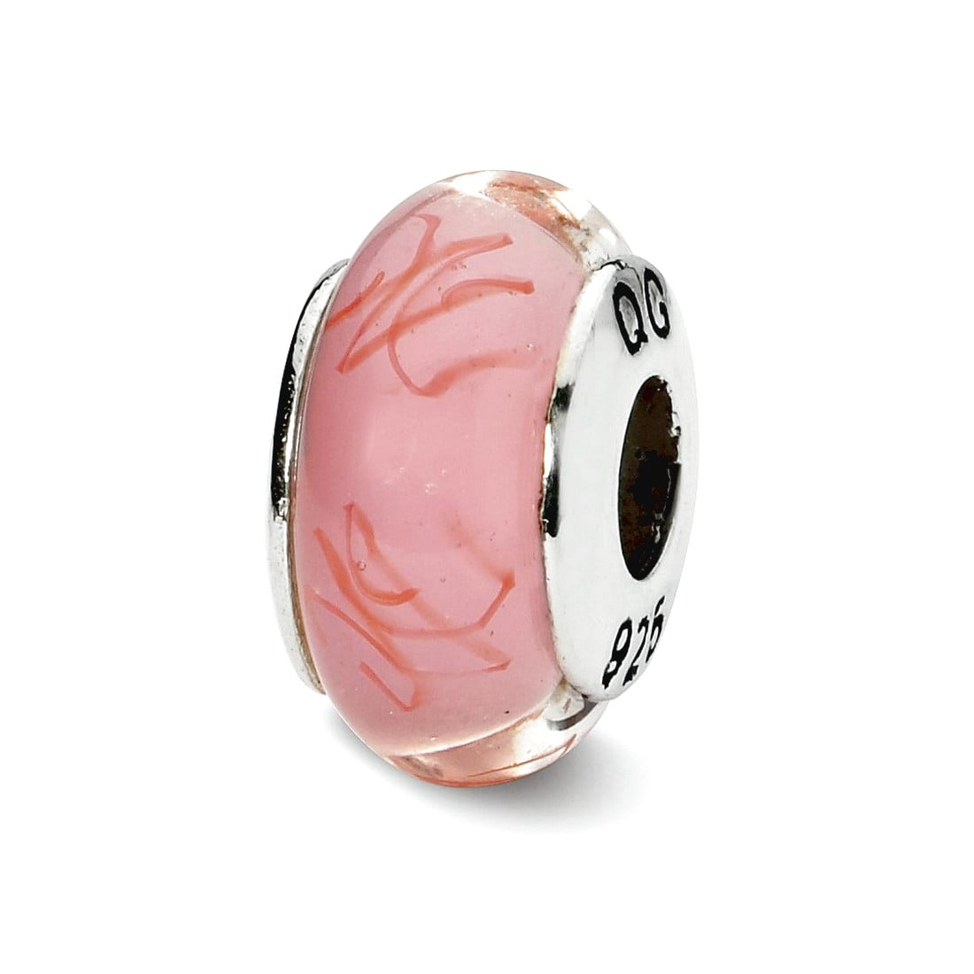 Sterling Silver Reflections Pink/Red Scribbles Hand-blown Glass Bead