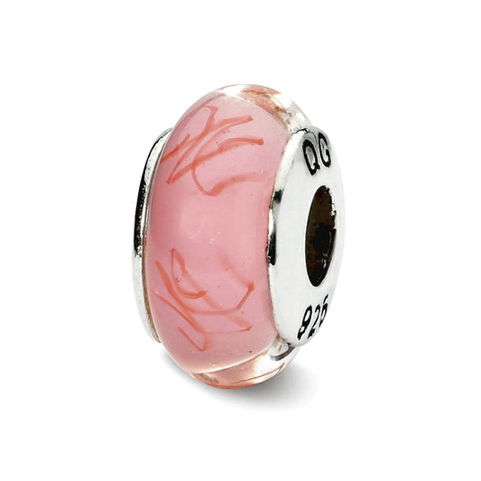 Sterling Silver Reflections Pink/Red Scribbles Hand-blown Glass Bead
