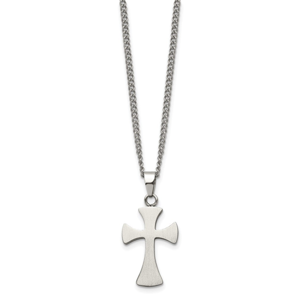 Stainless Steel Brushed Cross 22in Necklace