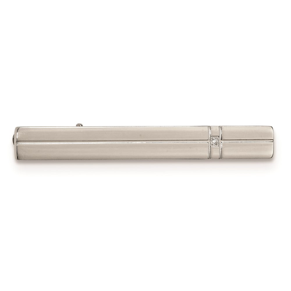 Stainless Steel Polished with CZ Tie Bar