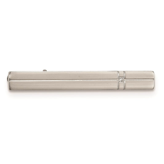 Stainless Steel Polished with CZ Tie Bar