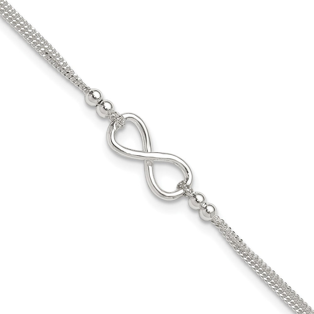 Sterling Silver 2-Strand Beaded Infinity Symbol 9in Plus 1in ext. Anklet 9 inches