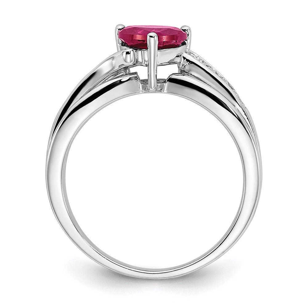 Sterling Silver Polished Diamond and Created Ruby Heart Ring