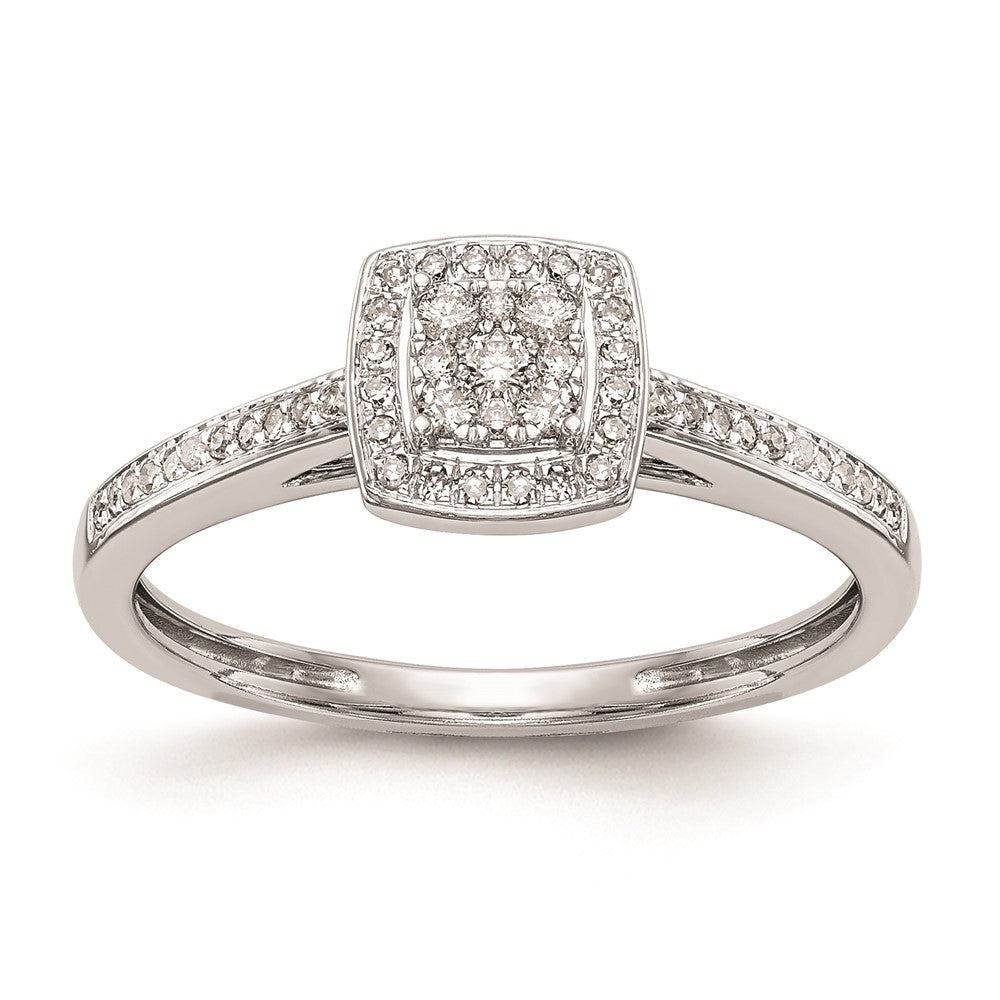 10K White Gold Square Halo Cluster 1/5 carat Diamond Complete Engagement Ring