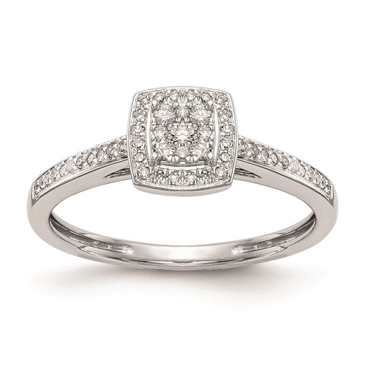 10K White Gold Square Halo Cluster 1/5 carat Diamond Complete Engagement Ring