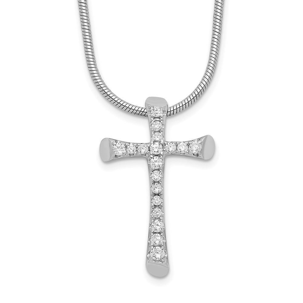 Brilliant Embers Sterling Silver Rhodium-plated 18 Stone 18 inch Micro Pav‚ CZ Cross Necklace with 2 Inch Extender 18 Inches