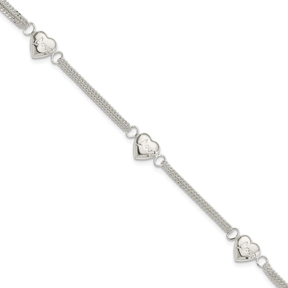 Sterling Silver Heart with Love Bracelet 7 inches