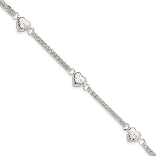 Sterling Silver Heart with Love Bracelet 7 inches