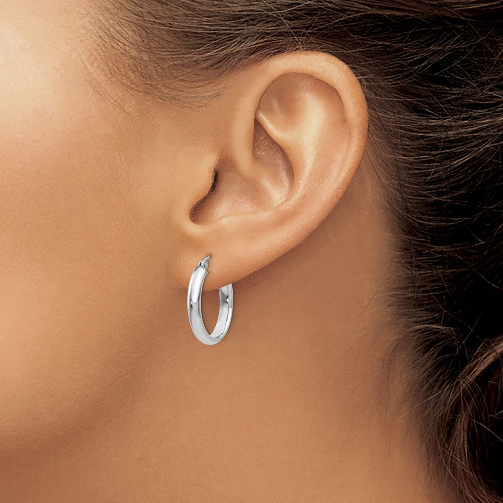 10k White Gold Polished 3.75mm Oval Tube Hoop Earrings