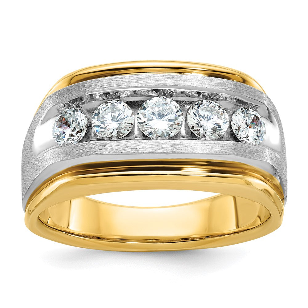 IBGoodman 14k Two-tone 1 carat Lab Grown Diamond VS/SI+ G+ Five Stone Complete Polished and Satin Men's Ring