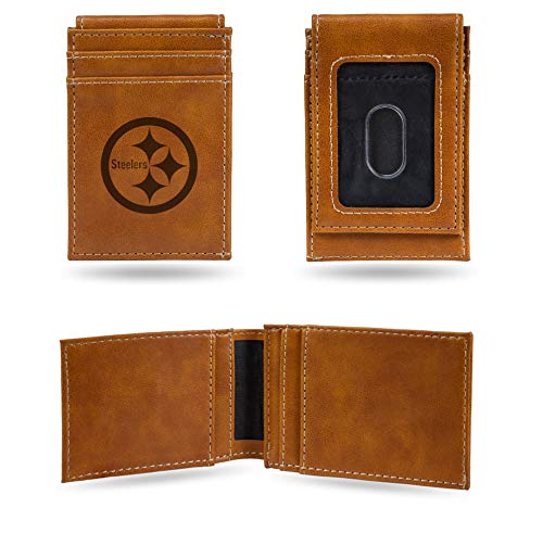 Steelers Laser Engraved Brown Front Pocket Wallet