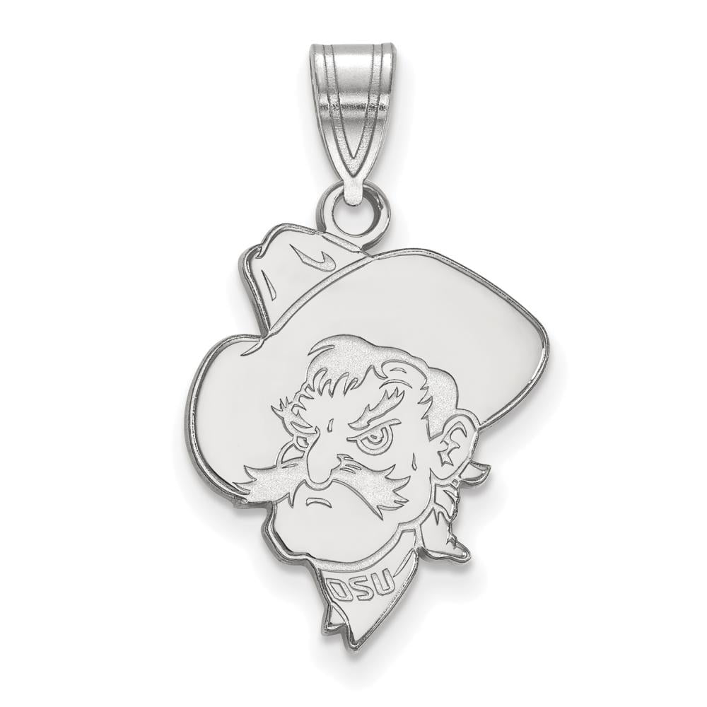 Sterling Silver Rhodium-plated LogoArt Oklahoma State University Cowboy Large Pendant Q-SS063OKS