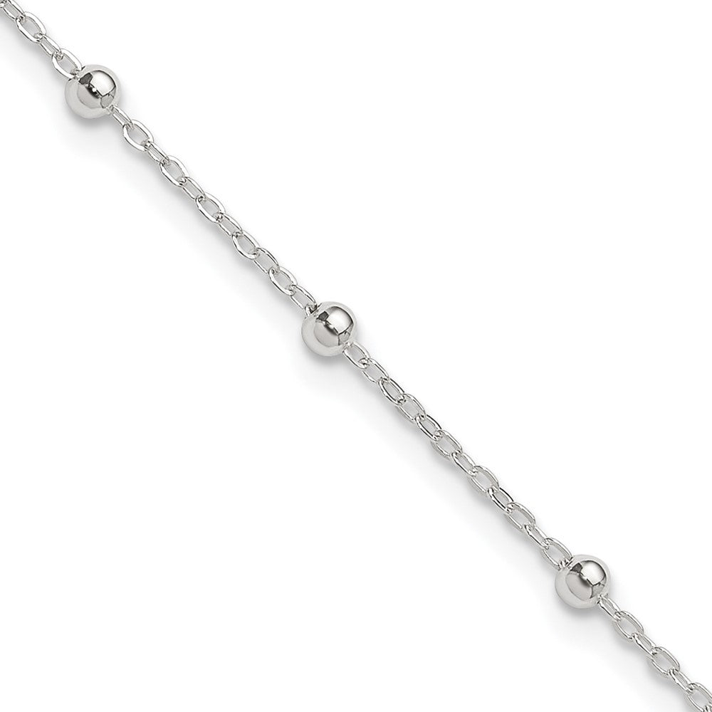 Sterling Silver 1mm Beaded Chain 9in Plus 1in ext. Anklet 9 inches