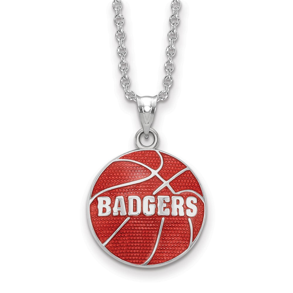 Sterling Silver Univ. of Wisconsin Badgers Enameled Basketball Necklace