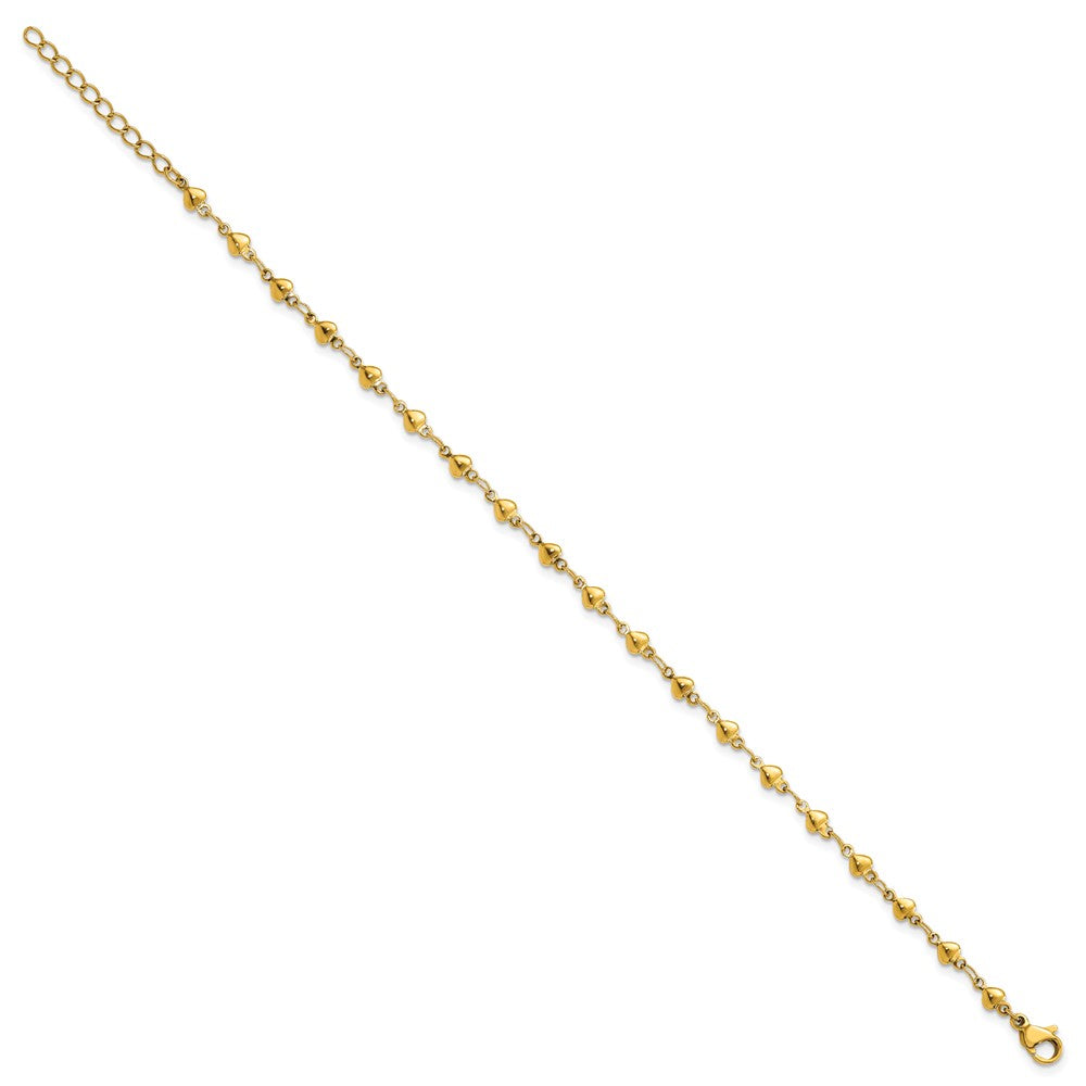 Stainless Steel Polished Yellow IP Hearts 9in Plus 1in ext. Anklet
