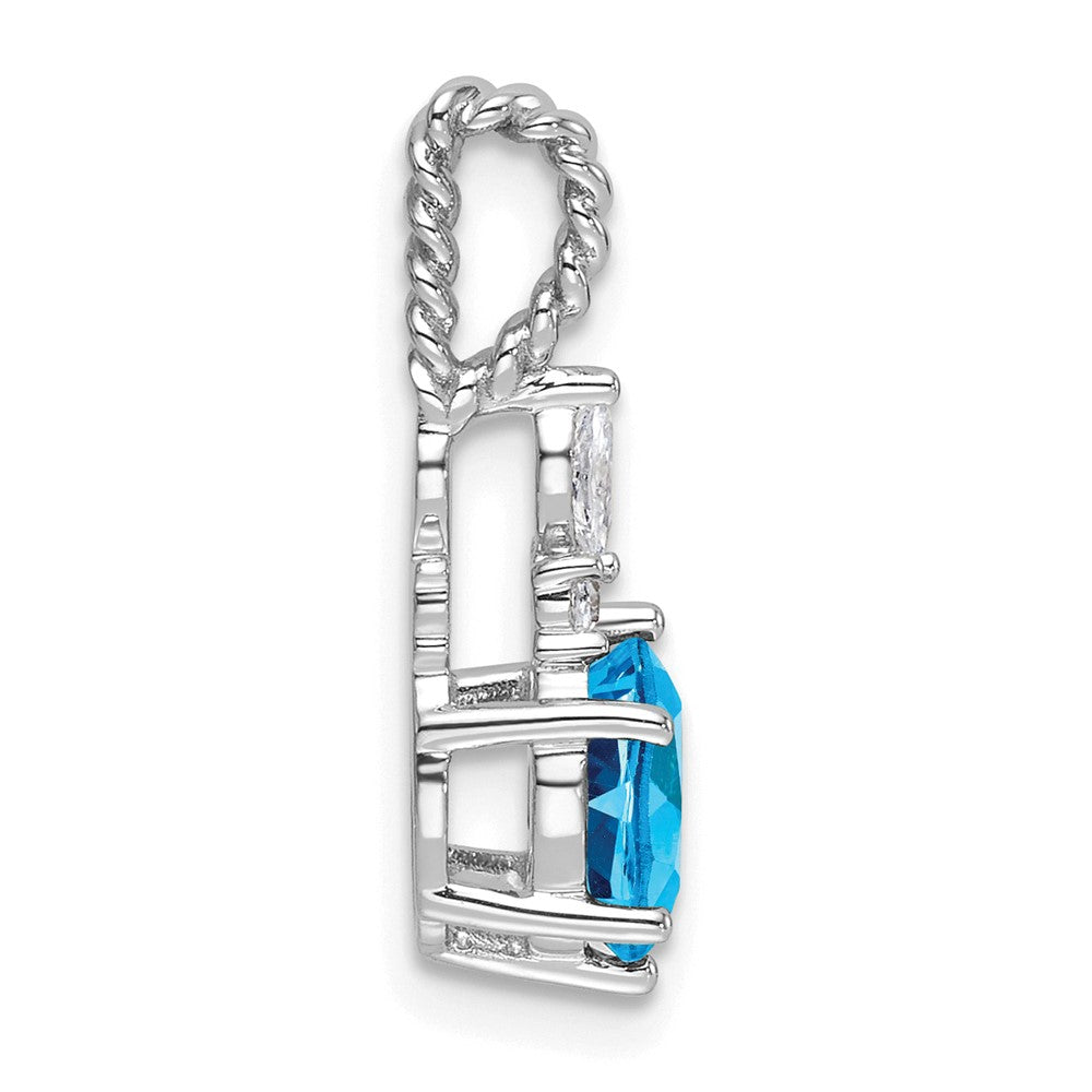 14K White Gold Polished Diamond and Blue Topaz Twisted Chain Slide