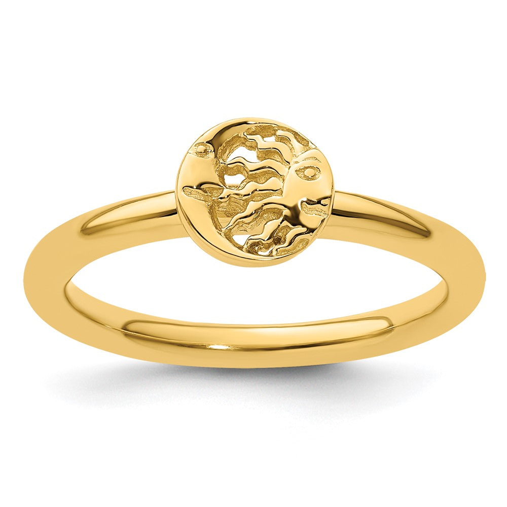 Sterling Silver Stackable Expressions Yellow-plated Sun/Moon Ring Size -8