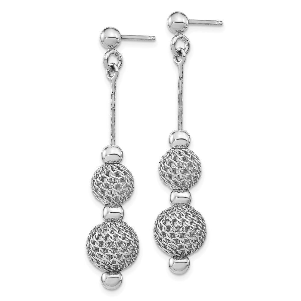Sterling Silver Rhodium-plated Beaded Post Dangle Earrings