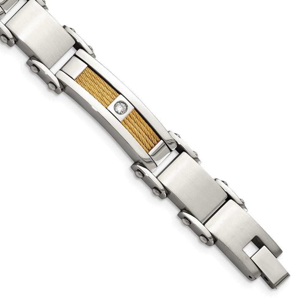 Stainless Steel Polished Yellow IP-plated Cable with CZ 8.5in Bracelet 8.5 inches