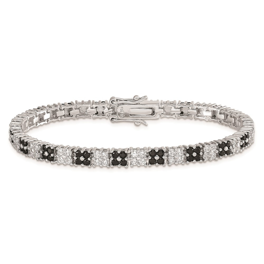 Sterling Silver Rhodium-plated 7in Black/White CZ Tennis Bracelet 7 inches