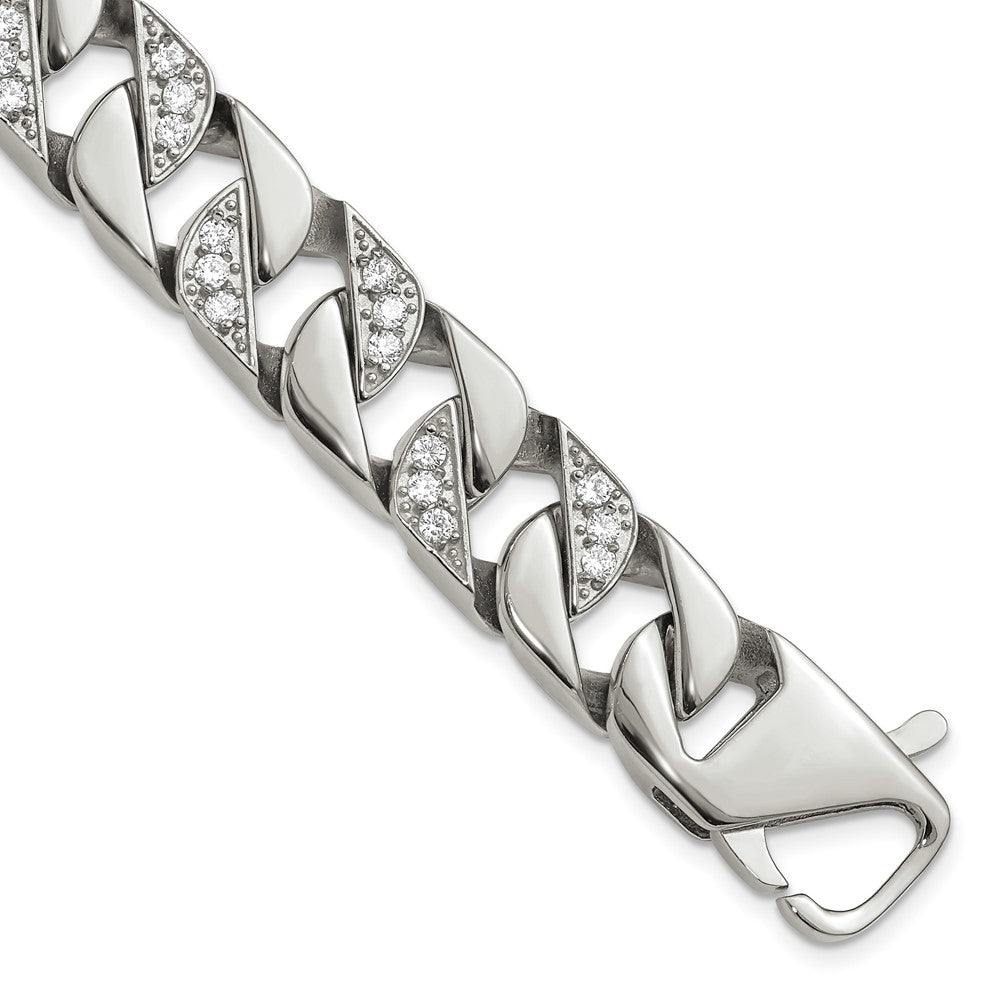 Stainless Steel Polished with CZ 8.5in Bracelet 8.5 inches
